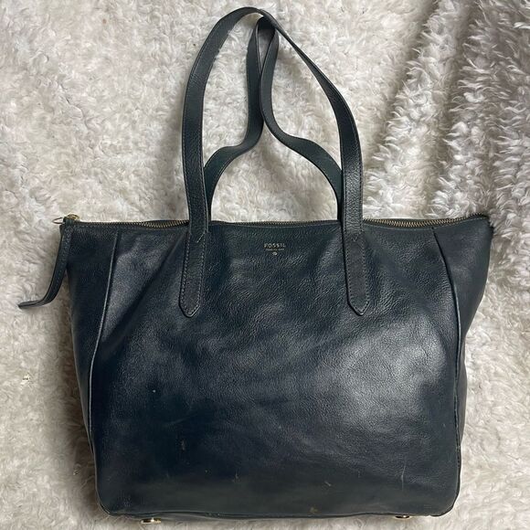 Fossil Sydney leather Navy Blue medium tote with silver tone hardwares - Picture 4 of 12
